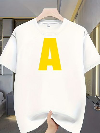 Men's Graphic T-Shirt Bright Yellow Letter Centered On A Minimalistic White T Shirt