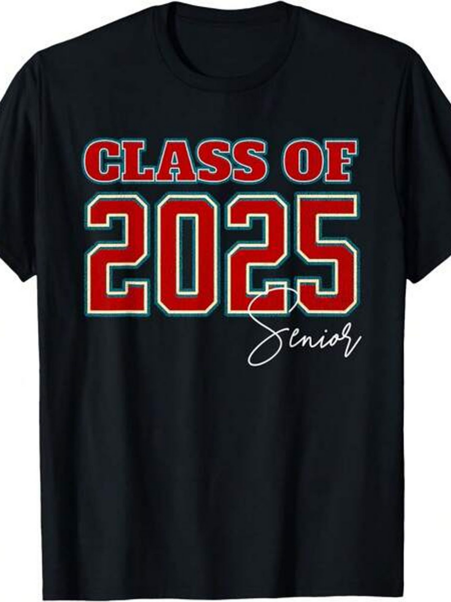 Men's Graphic T-Shirt Class Of 2025 Senior Bold Letters With Red And White Accents Over Classic Black Shirt