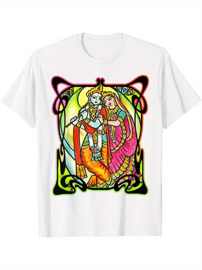 Men's Graphic T-Shirt Colorful Art Nouveau Frame With Traditional Dressed Couple