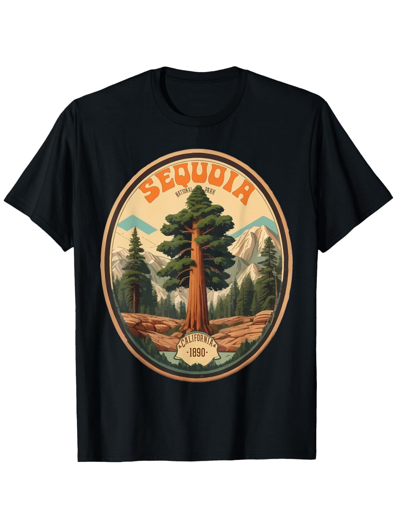 Men's Graphic T-Shirt Sequoia Vintage National Park Landscape With Majestic Trees And Mountains