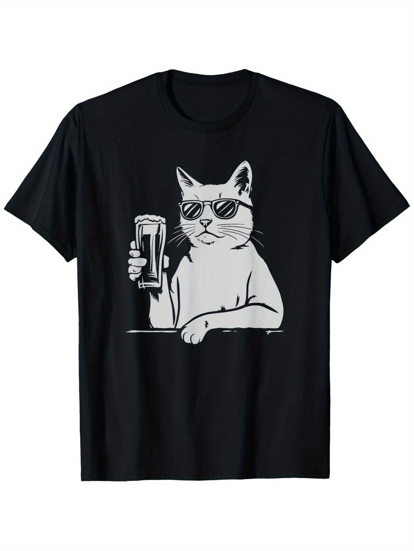 Men's Graphic T-Shirt Cool Cat With Sunglasses Holding A Beer In Relaxed Bar Atmosphere Cat