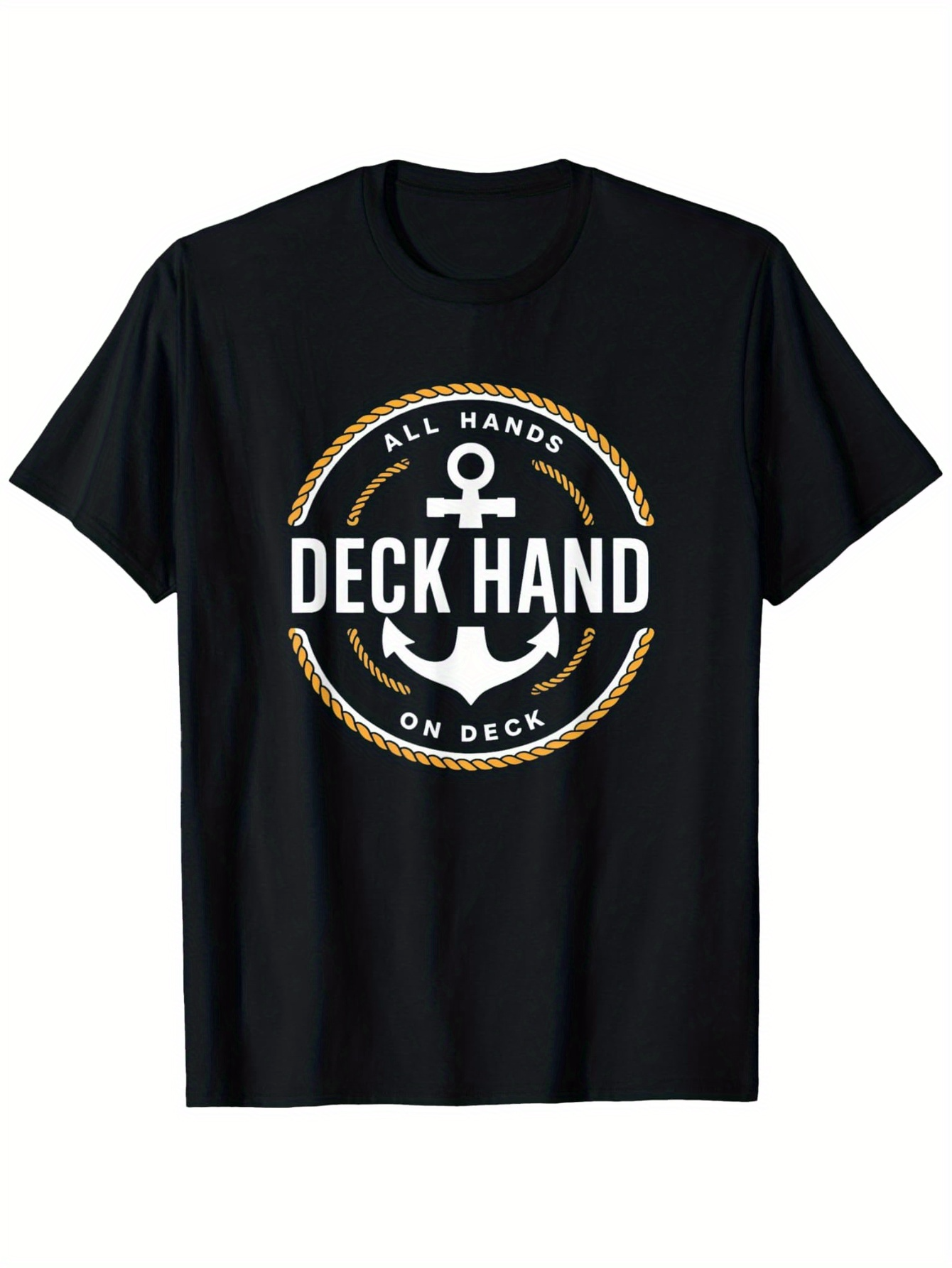 Men's Graphic T-Shirt All Hands On Deck Nautical Rope Circle With Anchor Deck Hand