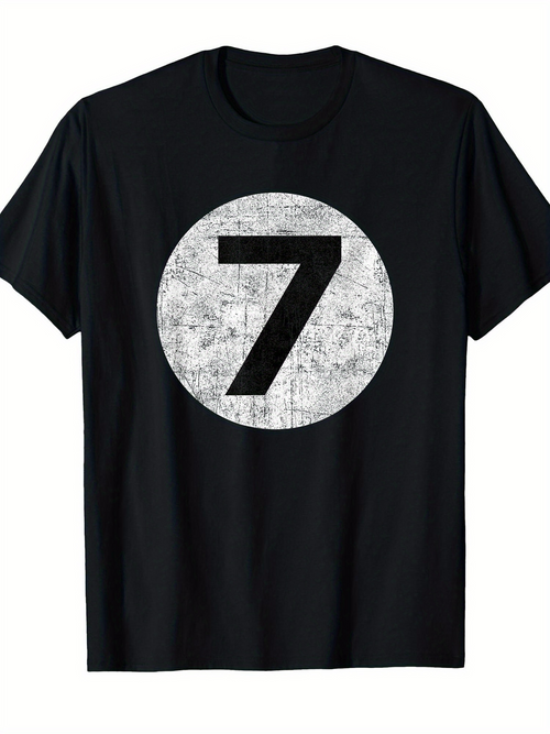 Men's Graphic T-Shirt Textured Vintage Number Seven In White Circle Graphic Number