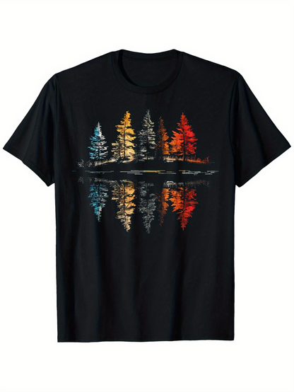 Men's Graphic T-Shirt Colorful Reflections With Autumn Trees And Serene Mountain Lake