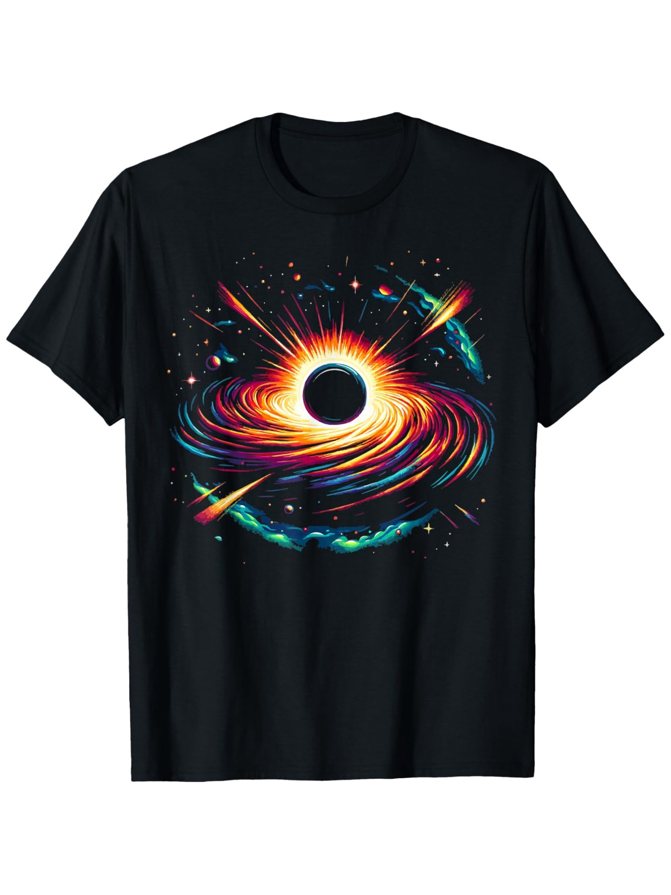 Men's Graphic T-Shirt Blazing Swirling Cosmic Light Around Vibrant Black Hole