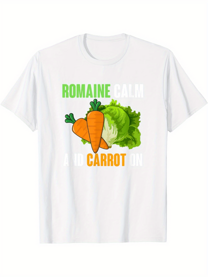 Men's Graphic T-Shirt Romaine Calm Carrot On Playful Vegetables In Fresh Green Garden