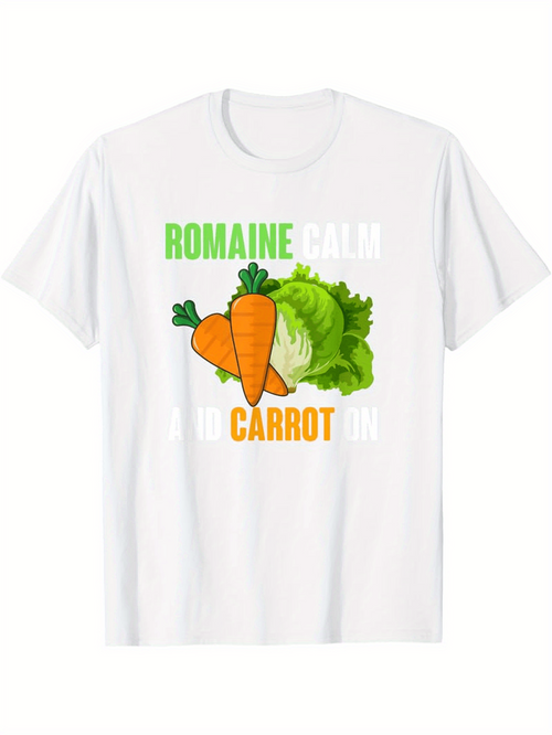 Men's Graphic T-Shirt Romaine Calm Carrot On Playful Vegetables In Fresh Green Garden