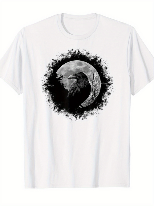 Men's Graphic T-Shirt Gothic Silhouette Of Wolf Howling With Full Moon And Forest
