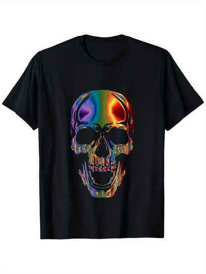 Men's Graphic T-Shirt Vivid Neon Light Reflection On Realistic Skull