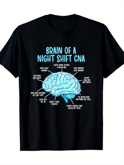 Men's Graphic T-Shirt Brain Of A Night Shift Caregiver With Blue Anatomical Diagram Brain