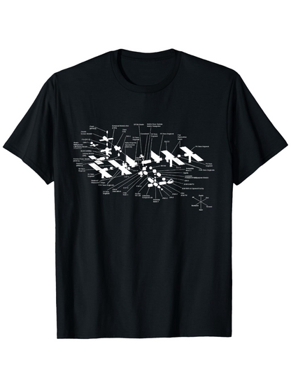 Men's Graphic T-Shirt Technical Diagram Drawing With Flying Jet Fighters Formation