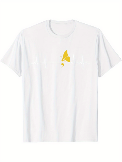 Men's Graphic T-Shirt Minimalist Yellow Butterfly Among Faint Dots Centered On Chest Butterfly