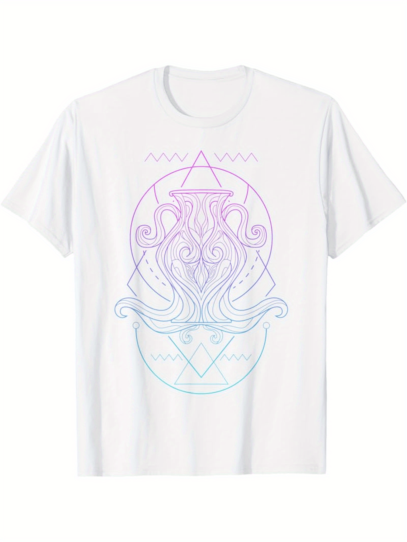 Men's Graphic T-Shirt Geometric Line Art With Ocean Wave Inspired Abstract Octopus