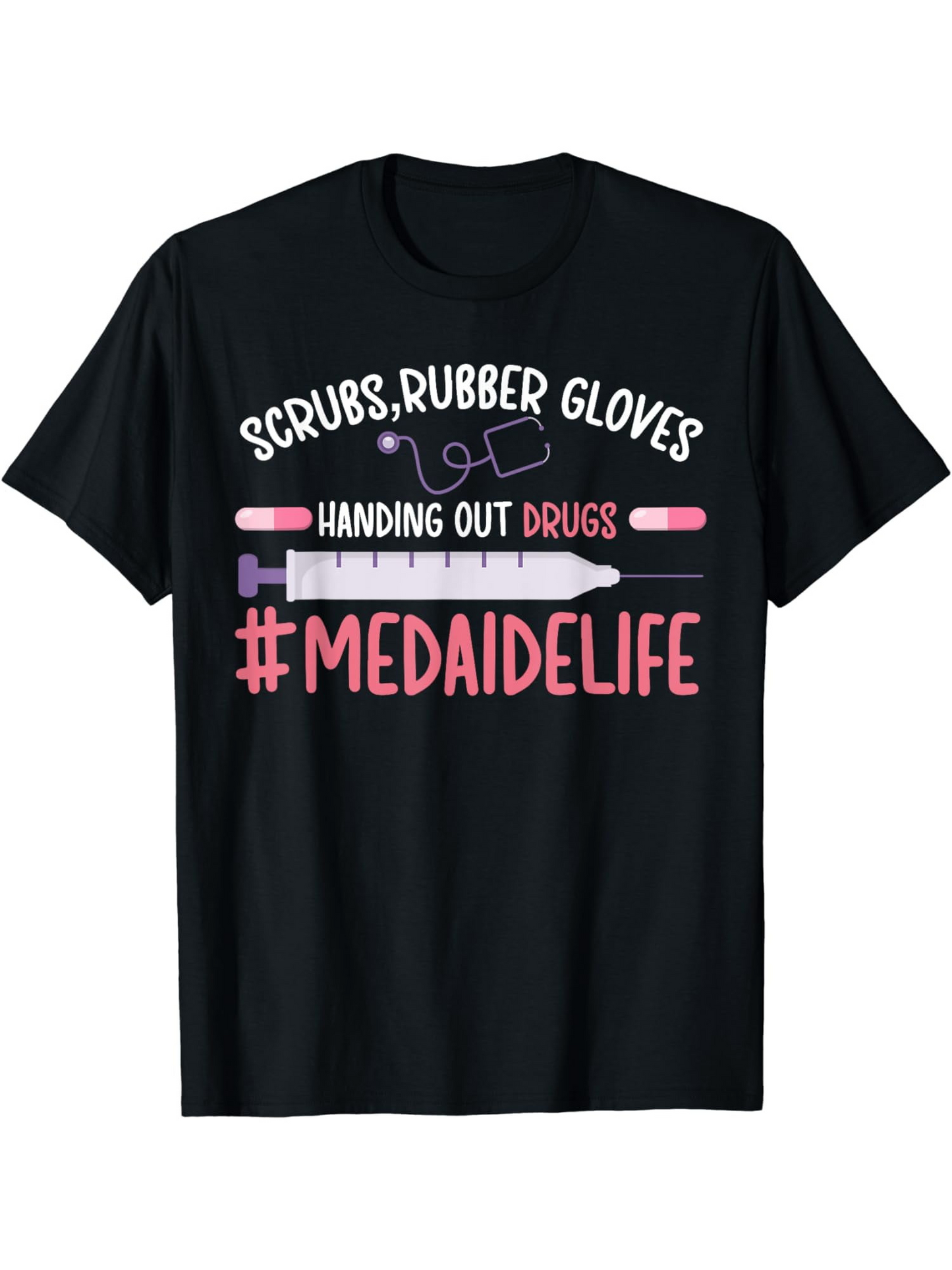 Men's Graphic T-Shirt Scrubs Rubber Gloves Pink Syringe And Heartbeat Lines Medaide Life T Shirt