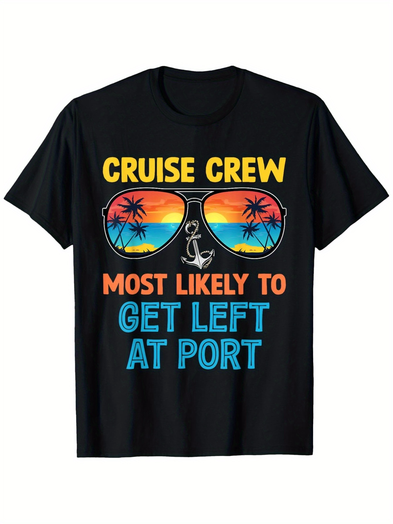 Men's Graphic T-Shirt Cruise Crew Funny Tropical Sunglasses With Sunset Palm Trees Shirt