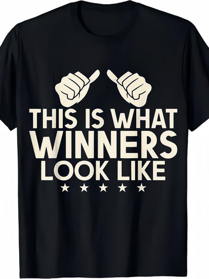 Men's Graphic T-Shirt This Is What Winners Look Like With Hands Pointing Upward And Five Stars