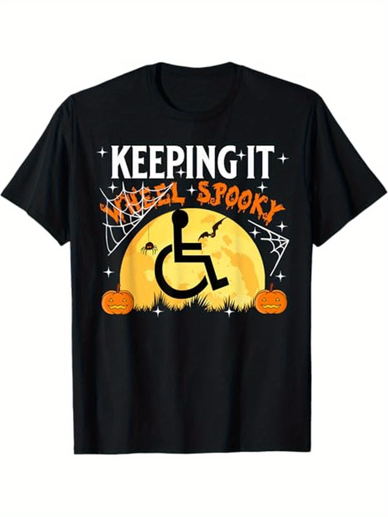 Men's Graphic T-Shirt Keeping It Wheel Spooky Halloween Pumpkins Under Full Moon Wheelchair