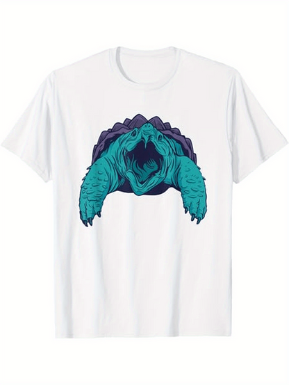 Men's Graphic T-Shirt Vibrant Teal Sea Creature Emerging From Shadows Turtle