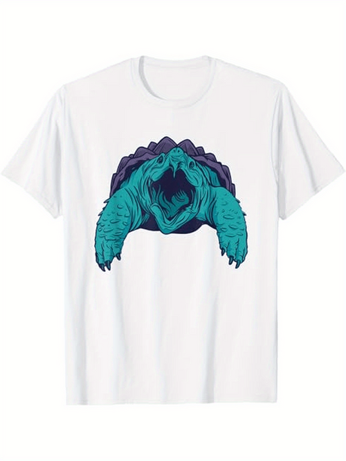 Men's Graphic T-Shirt Vibrant Teal Sea Creature Emerging From Shadows Turtle