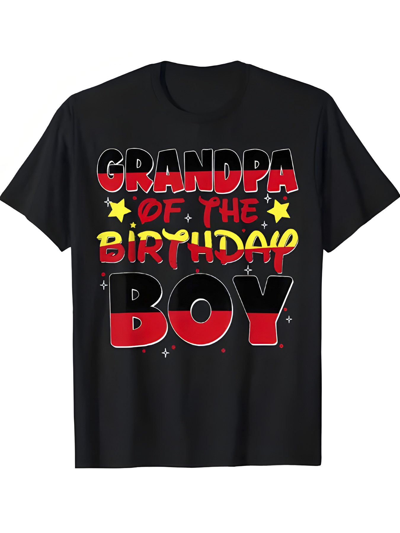 Men's Graphic T-Shirt Grandpa Of The Birthday Boy Colorful Text With Yellow Stars Boy