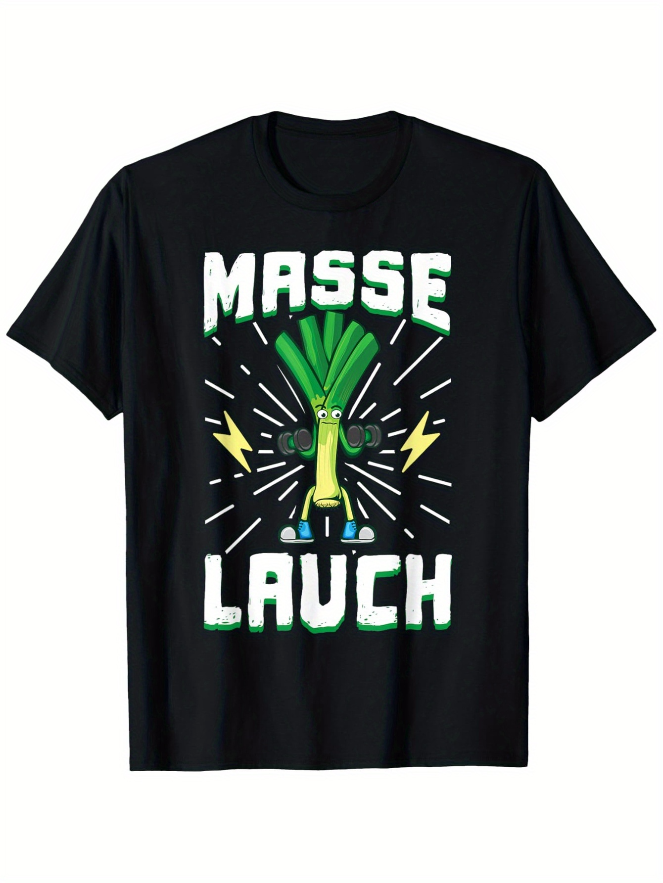 Men's Graphic T-Shirt Electric Cartoon With Pulsing Vegetables And Colorful Leek