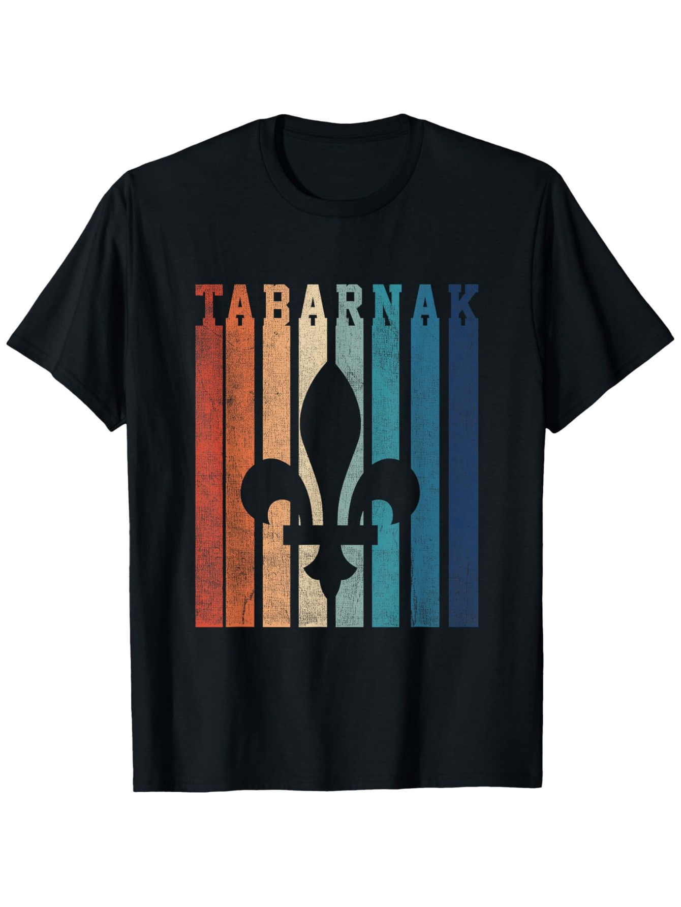 Men's Graphic T-Shirt Tabarnak Colorful Stripes Behind Classic Fleur De Lis Symbol