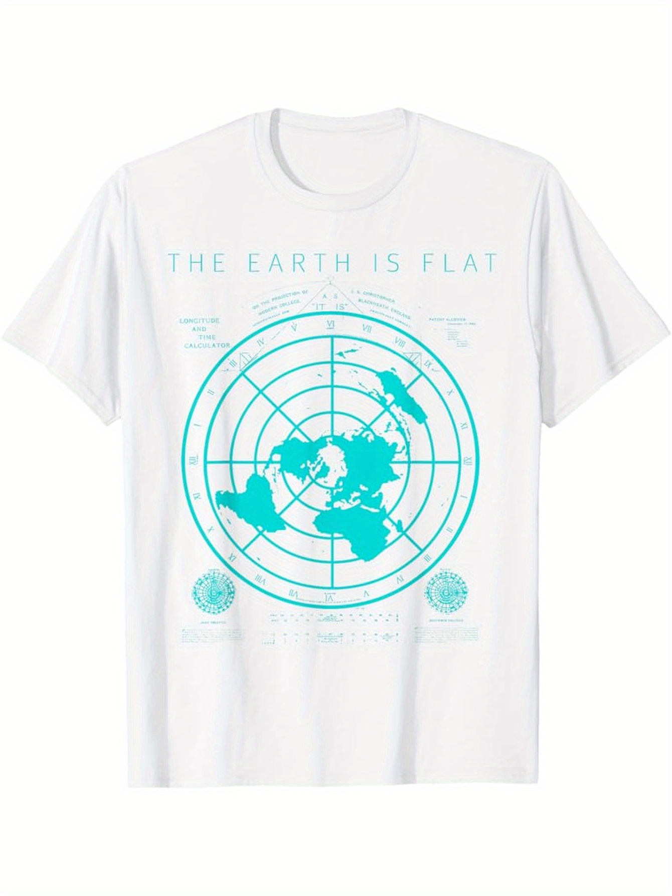 Men's Graphic T-Shirt The Earth Is Flat Cyan Mint Map Surrounded By Concentric Circle Design Globe