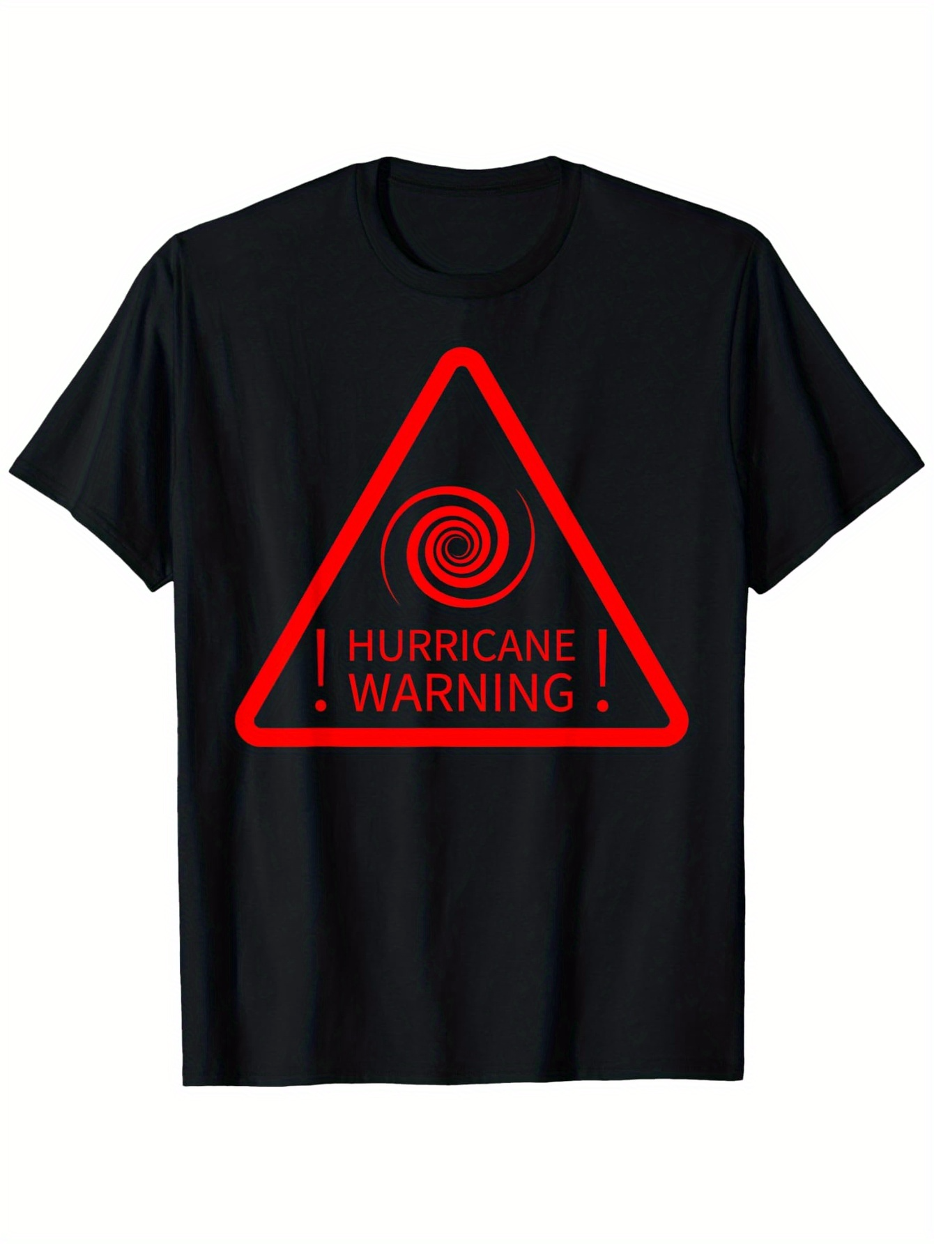 Men's Graphic T-Shirt Hurricane Warning Red Swirl Graphic Inside Bright Danger Triangle