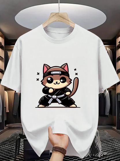Men's Graphic T-Shirt Cute Martial Artist Cat With Headband And Playful Expression