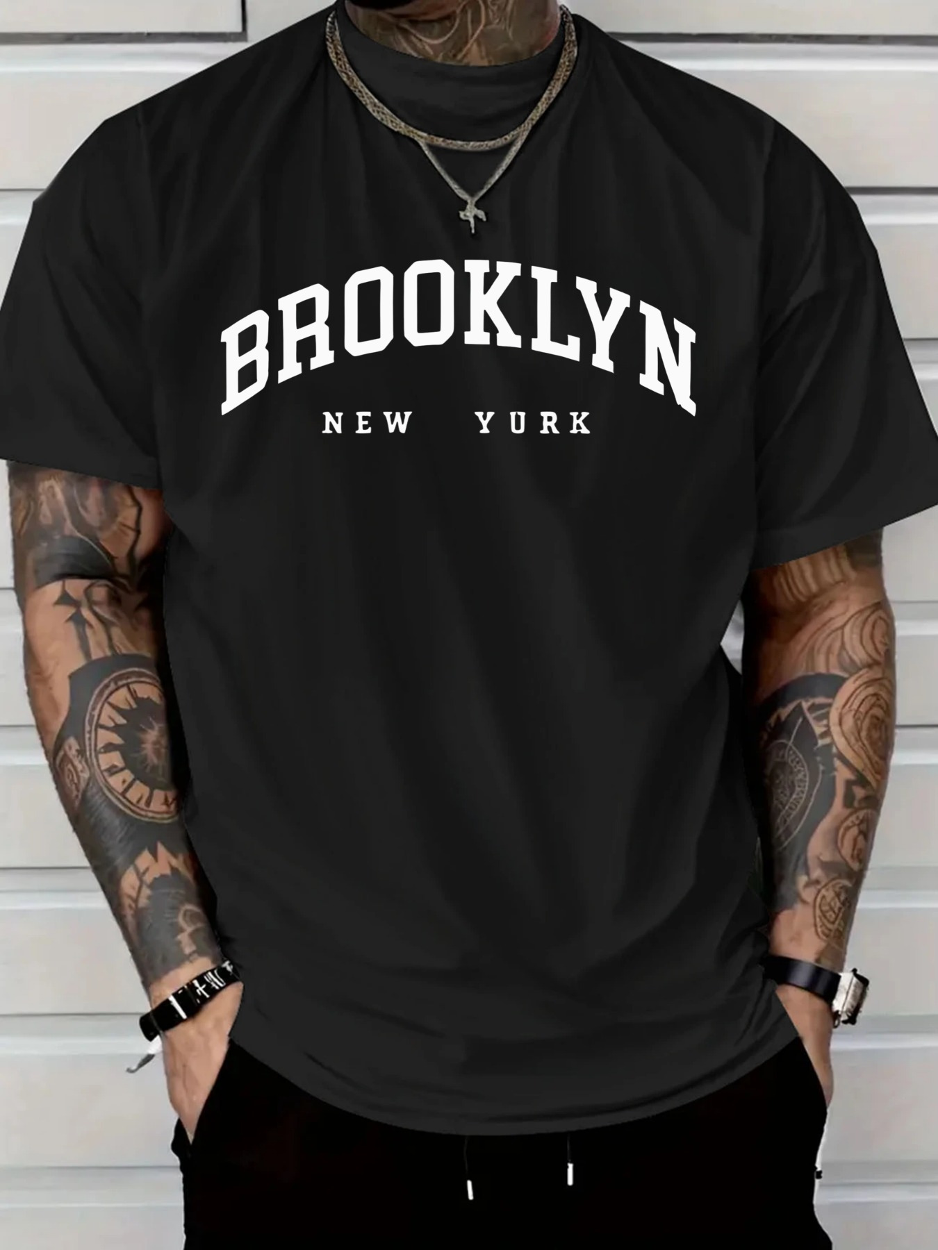 Men's Graphic T-Shirt Brooklyn New York Classic White Text On Black Cotton T Shirt