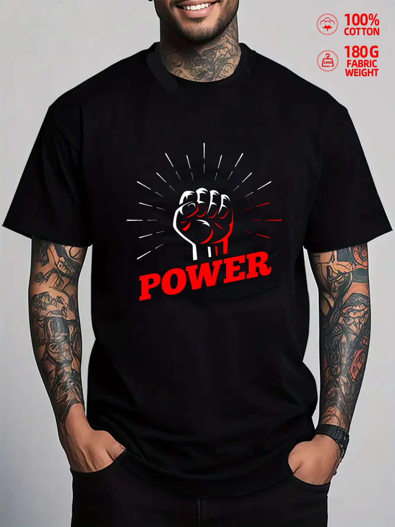 Men's Graphic T-Shirt Radiant Energy Emanating From Raised Fist With Power