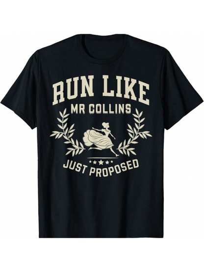 Men's Graphic T-Shirt Run Like Mr Collins Just Proposed Laurel Wreath And Silhouette Central Illustration