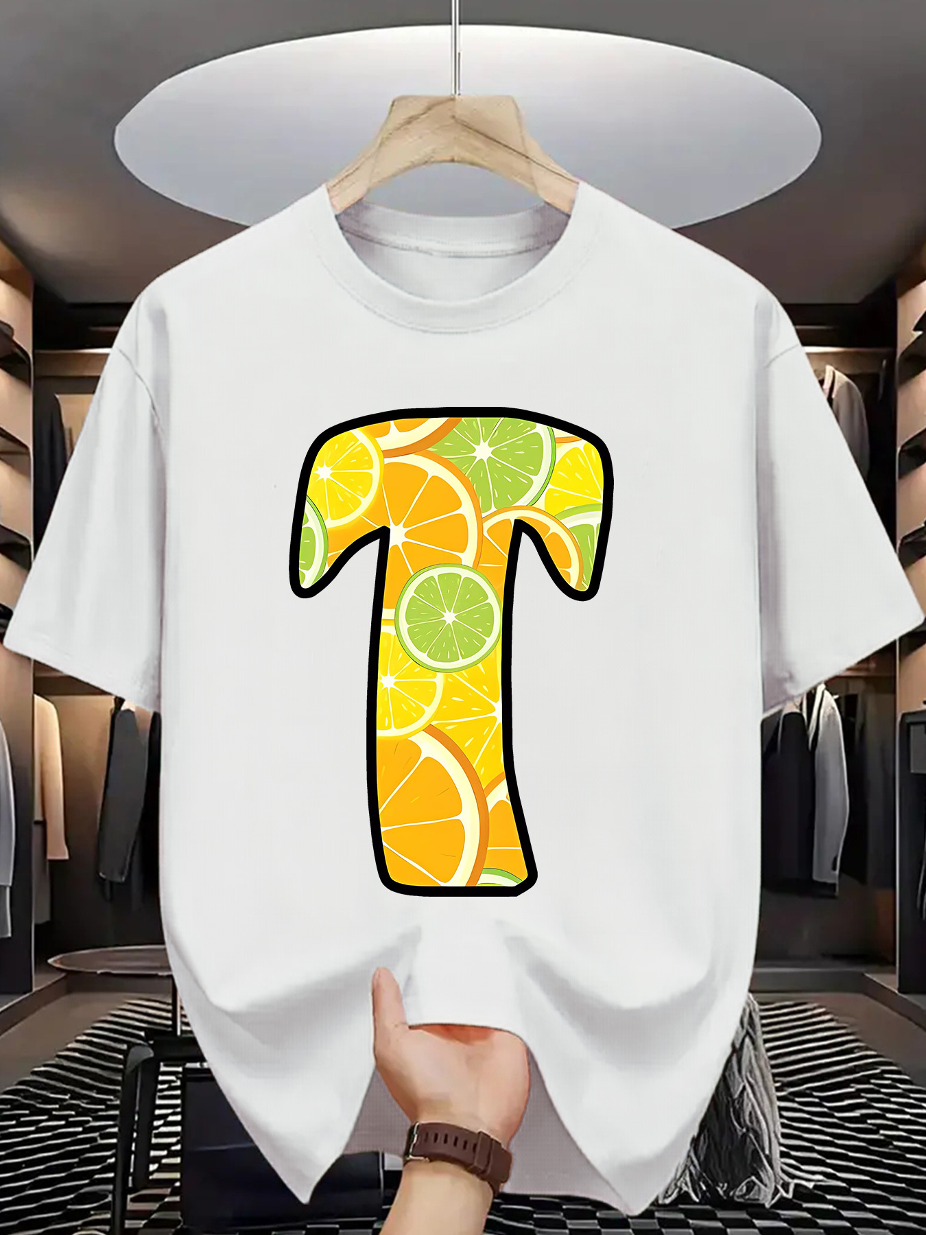 Men's Graphic T-Shirt Fresh Juicy Citrus Slices Pattern Inside Large Letter T