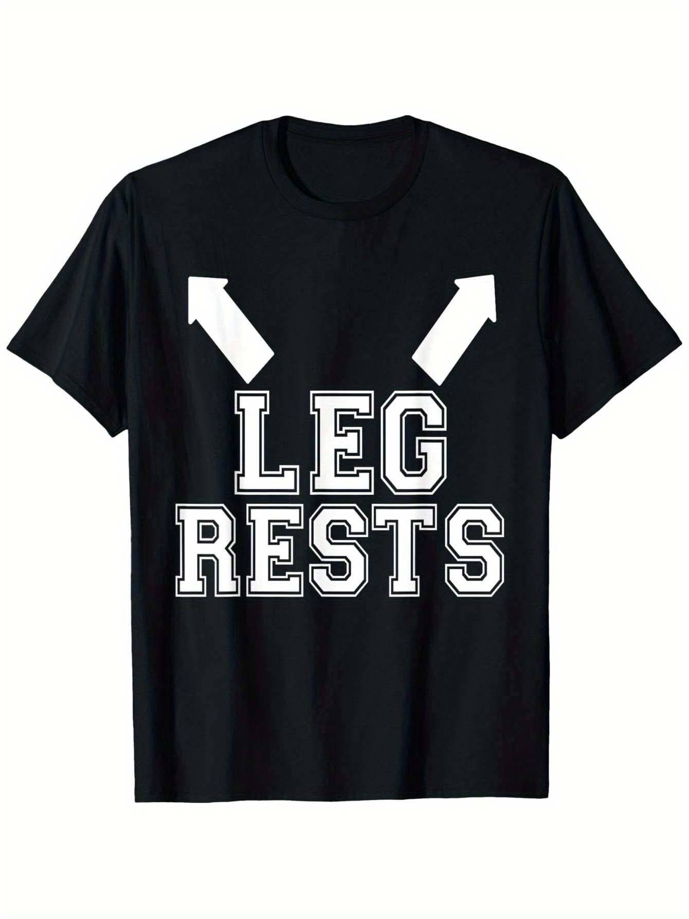 Men's Graphic T-Shirt Bold White Letters With Directional Arrows Pointing Up Leg Rests