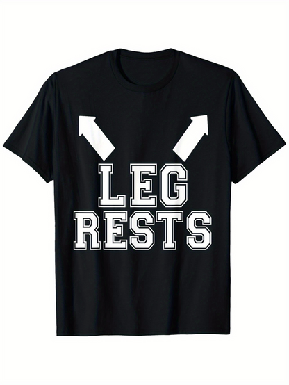 Men's Graphic T-Shirt Bold White Letters With Directional Arrows Pointing Up Leg Rests
