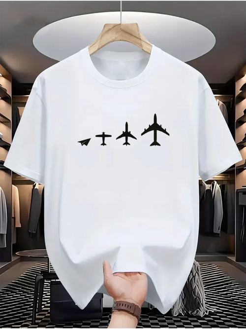 Men's Graphic T-Shirt Evolution Of Airplanes With Four Black Aircraft Icons Plane