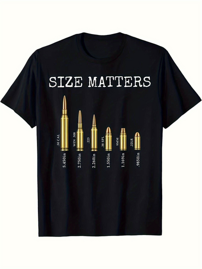 Men's Graphic T-Shirt Size Matters Graphic With Golden Bullets And Black Shirt