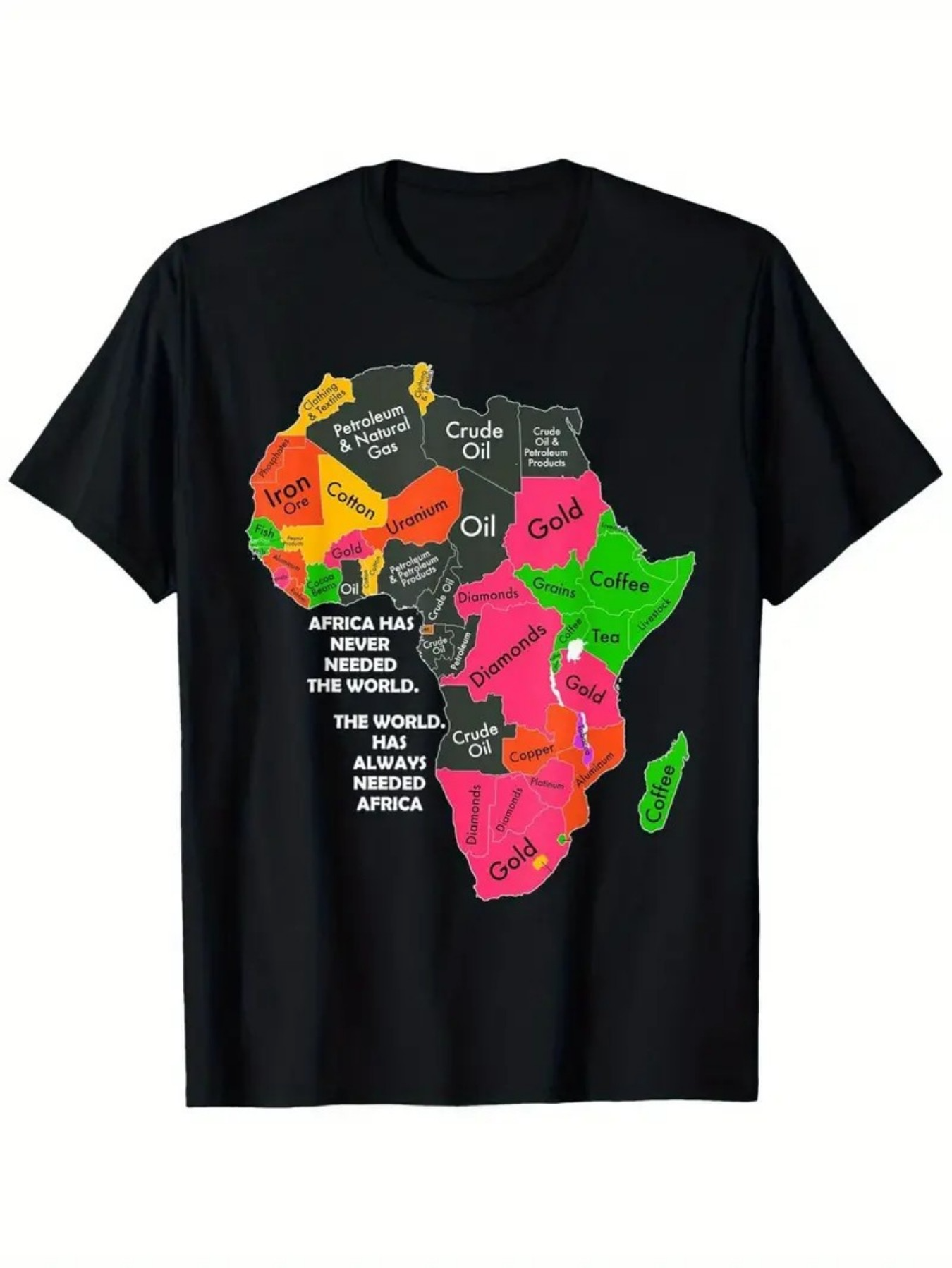 Men's Graphic T-Shirt Bright Colorful Map With Resources And Words Africa