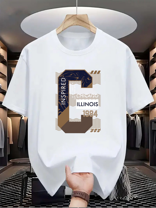 Men's Graphic T-Shirt Inspired Lettering And Modern Pattern With Illinois C