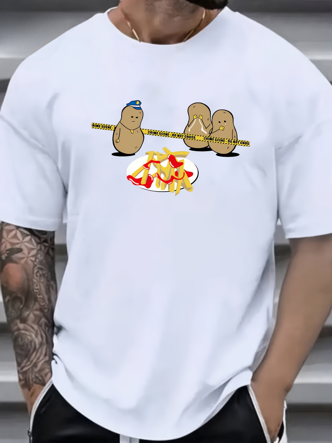 Men's Graphic T-Shirt Playful Campfire Scene With Cartoon Potatoes Roasting Over Fire