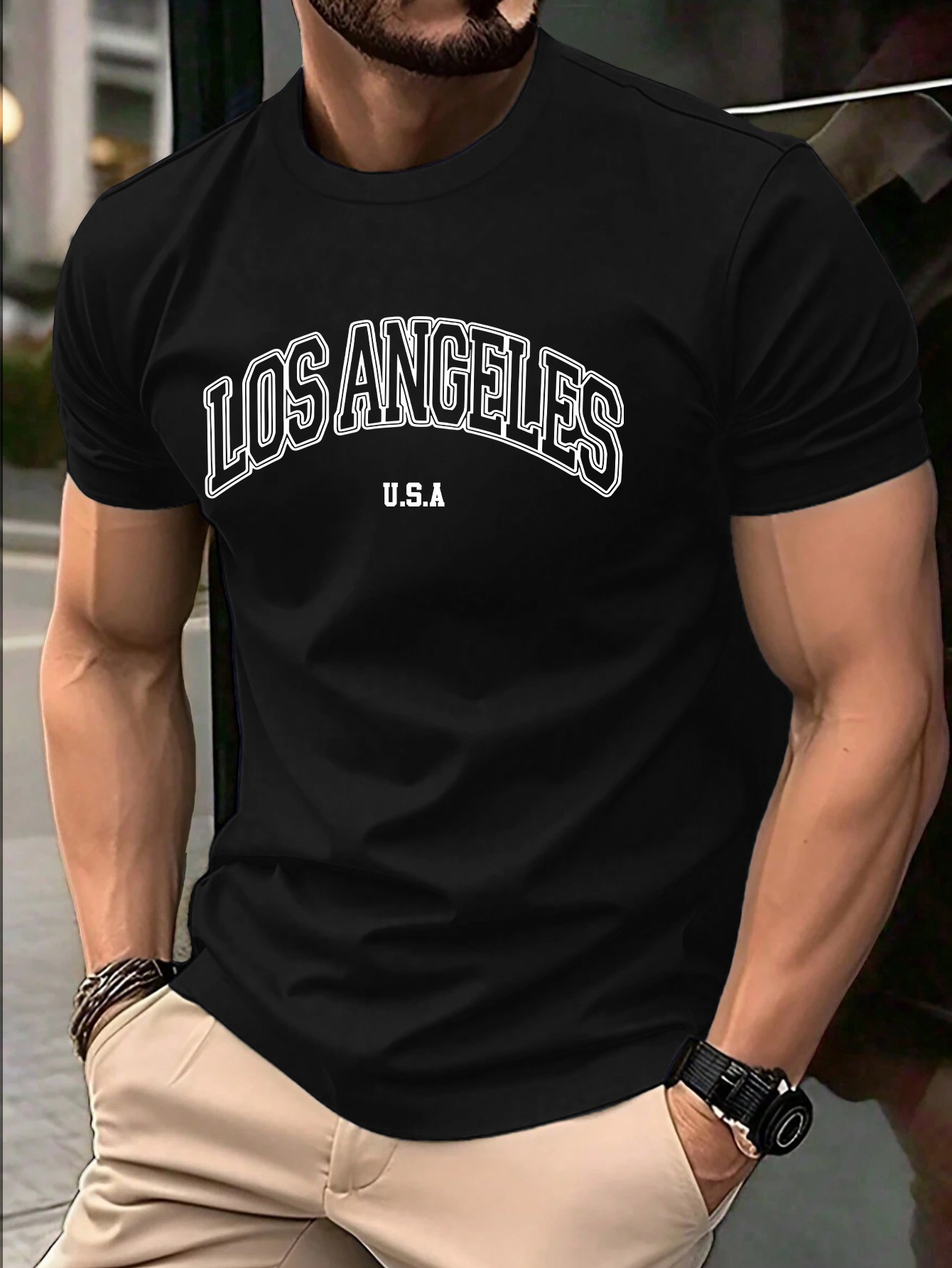 Men's Graphic T-Shirt Los Angeles USA Bold Lettering Arched Athletic Style T Shirt