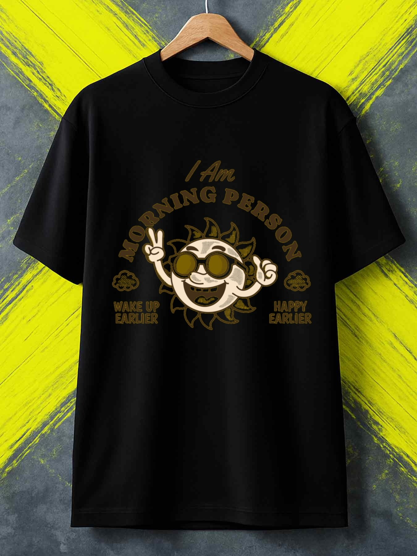 Men's Graphic T-Shirt I Am Morning Person Sun With Sunglasses And Peace Hand Gesture Graphic