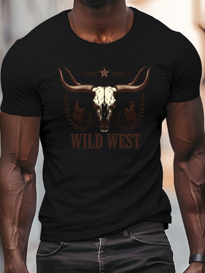 Men's Graphic T-Shirt Wild West Rustic Skull And Antlers Surrounded By Western Motifs