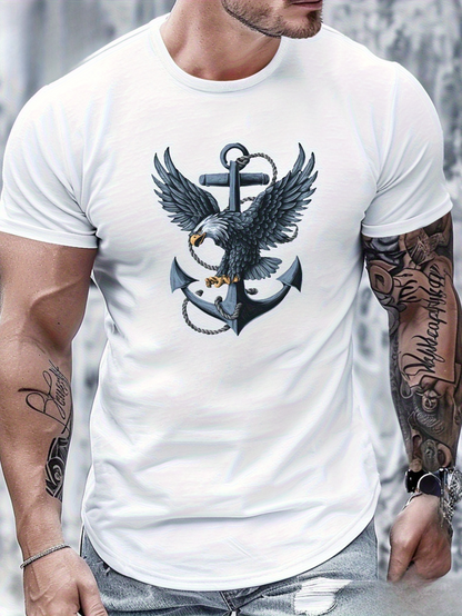 Men's Graphic T-Shirt Majestic Eagle With Spreading Wings Perched On A Nautical Anchor