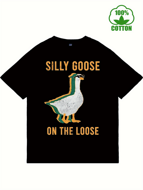 Men's Graphic T-Shirt Silly Goose Playfully Striding Forward With Bright Bold Lettering Goose