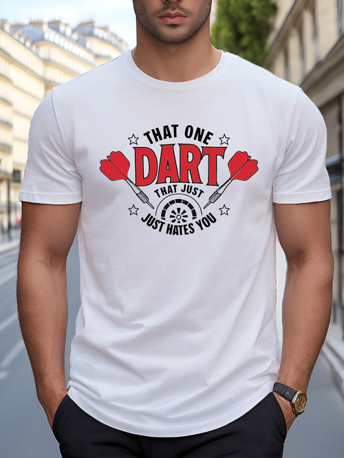 Men's Graphic T-Shirt That One Dart With Red Fletching Surrounded By Stars And Aiming Lines Dart