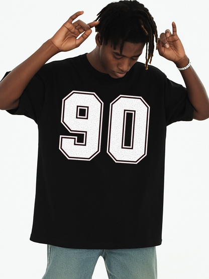 Men's Graphic T-Shirt Large Bold White Numbers Centered On Classic Jersey Black Tshirt