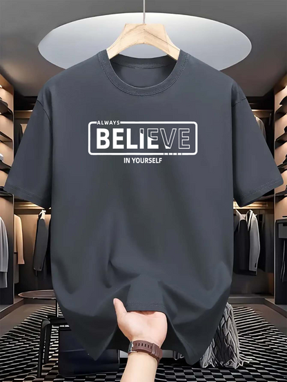 Men's Graphic T-Shirt Believe In Yourself Bold Lettering Typography Message T Shirt