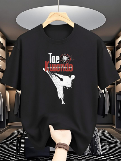 Men's Graphic T-Shirt Taekwondo Fighter With Dynamic Brushstroke Style Kick