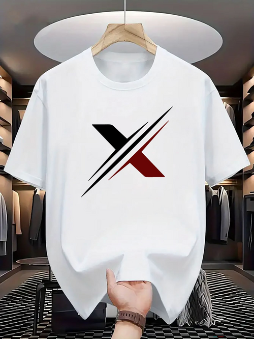 Men's Graphic T-Shirt Bold Dynamic Monochrome Angled Lines With Striking Red Accent X